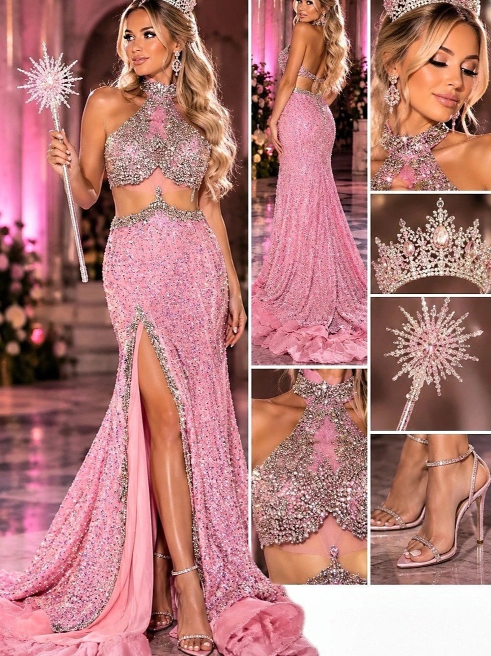 Portia and Scarlett Pink Embellished Prom Gown New Halloween Costume 0 via ok